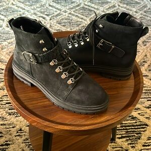 Vince Camuto Black Suede Lace Up Boots w/ Silver Hardware